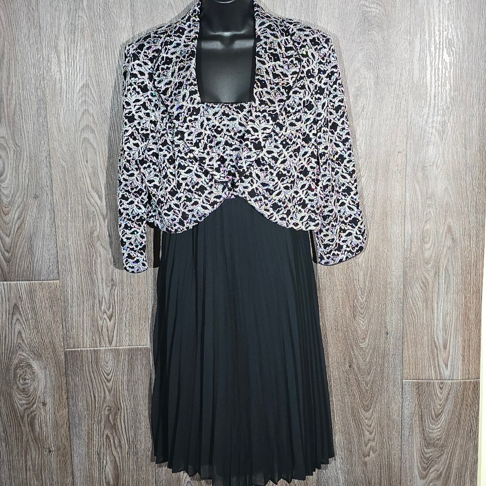 R&M Richards Dress Set 16 Black‎ Sequin Lace Mother of the Bride Wedding Formal